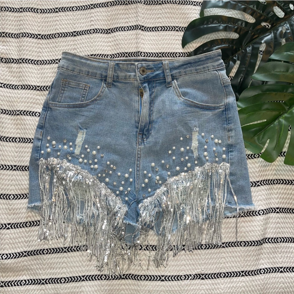 Sequin & tassel Jean Shorts